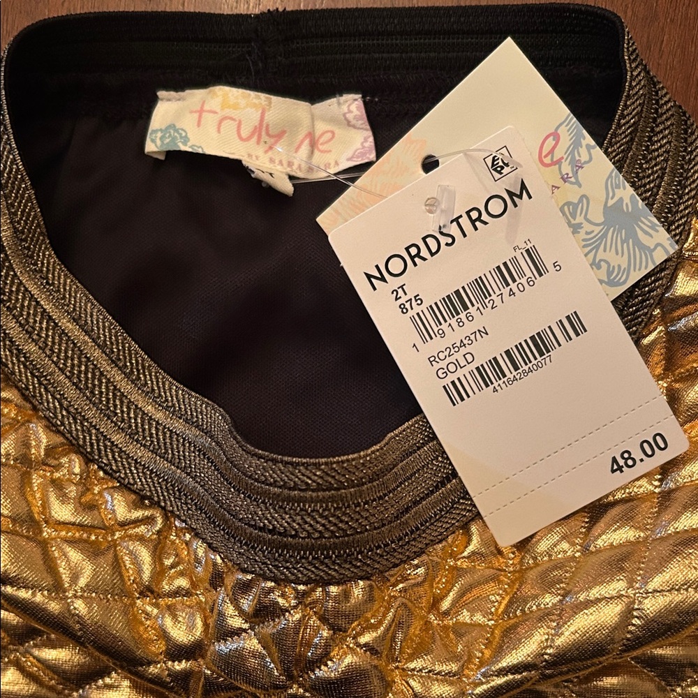 Truly Me Metallic Gold Diamond Quilted Mini Skirt - Picture 2 of 5